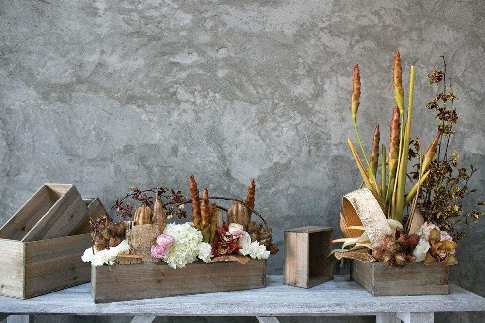 20" Rectangular Rustic Wood Planter with Plastic Liner