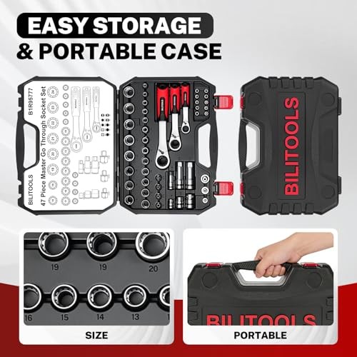 47 PCS Pass Through Socket Set with 1/4" & 47-Piece Pass Through Socket Set