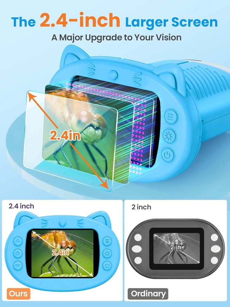 Blue 2.4" Kids Microscope - Digital Camera, 1000X Magnification, Fun Learning