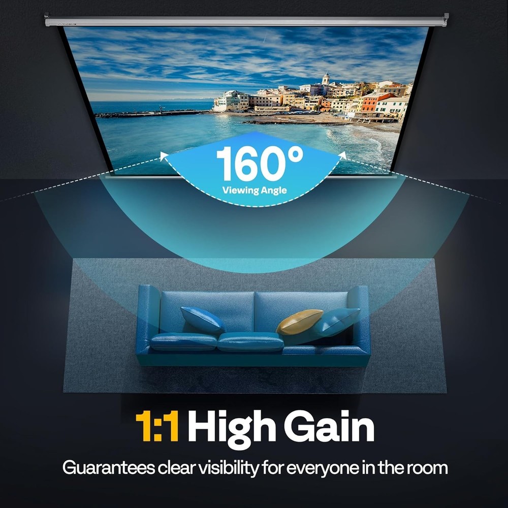 Projector Screen Pull Down, 1:1 120 Inch Retractable Projection Screen, HD 4K...