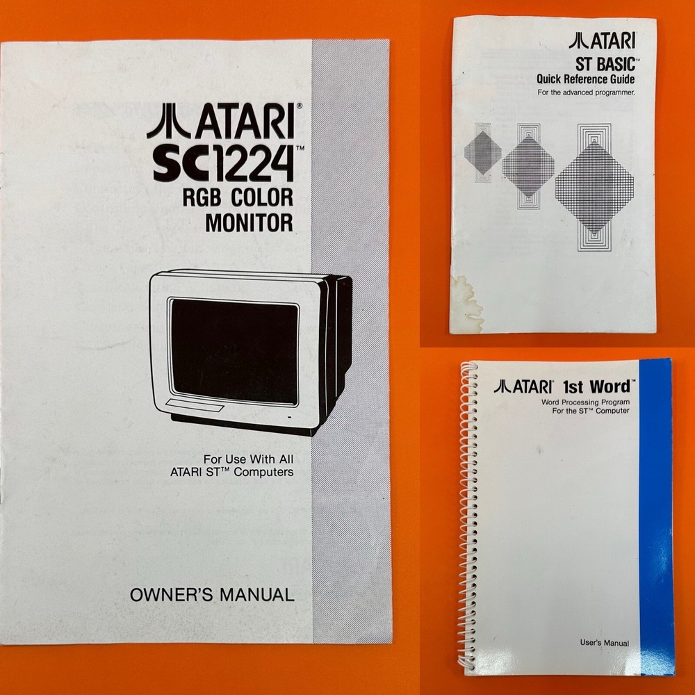 Atari ST Manuals Bundle - SC 1224 Monitor, ST Basic Quick Reference, 1st Word