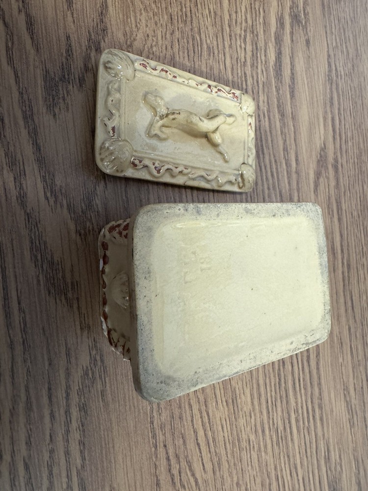 ANTIQUE YELLOW WARE MATCH SAFE W/ STRIKER STAMPED ON BOTTOM