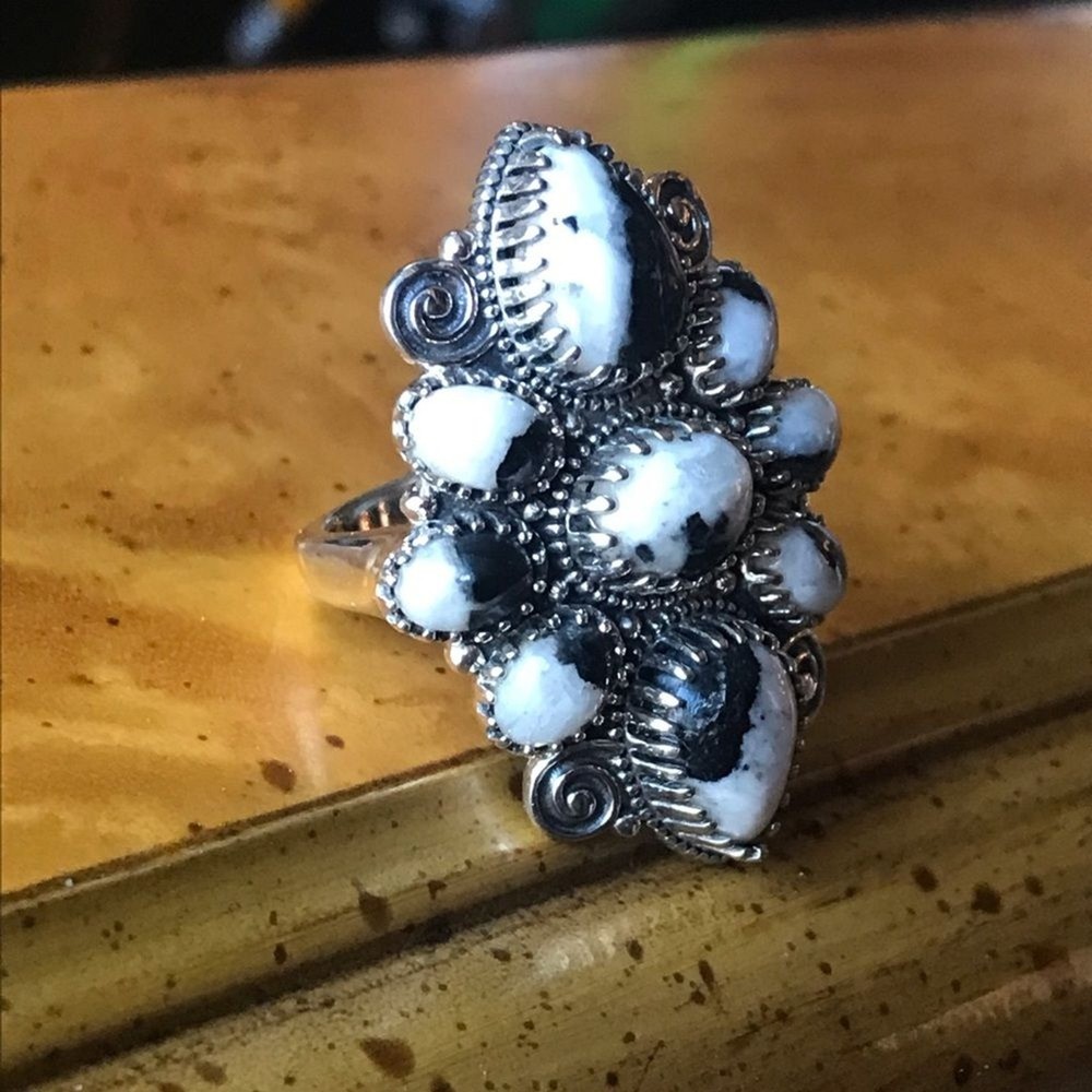 Natural White Buffalo Sterling Silver Statement Ring Size 6
