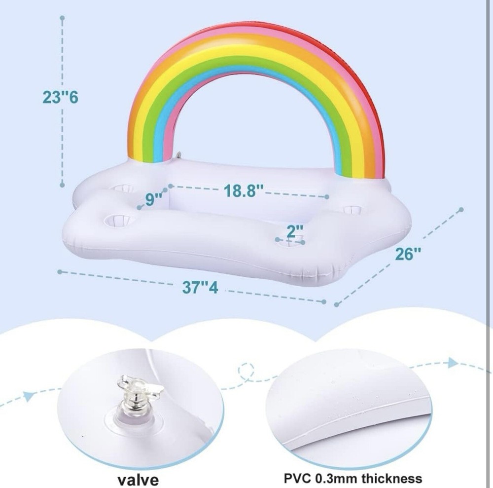 Rainbow Cloud Pool Float Drink Food Holder Solar LED Light Glow Party Pet Inflat
