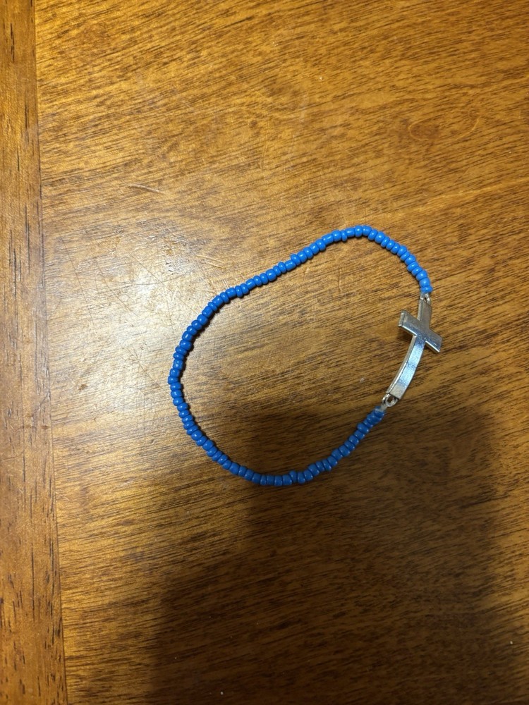 Handmade Blue Small Bead Cross Bracelet