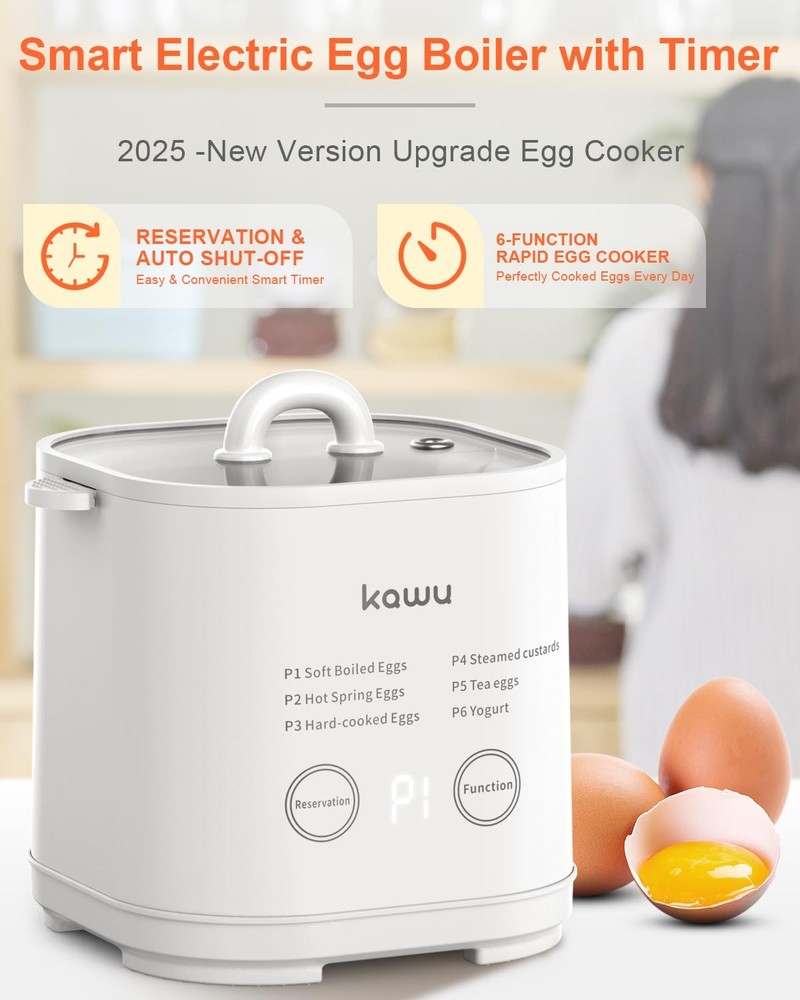 6-Function Egg Cooker for Hard Boiled Eggs, Egg Boiler with Timer, Egg Cooker...