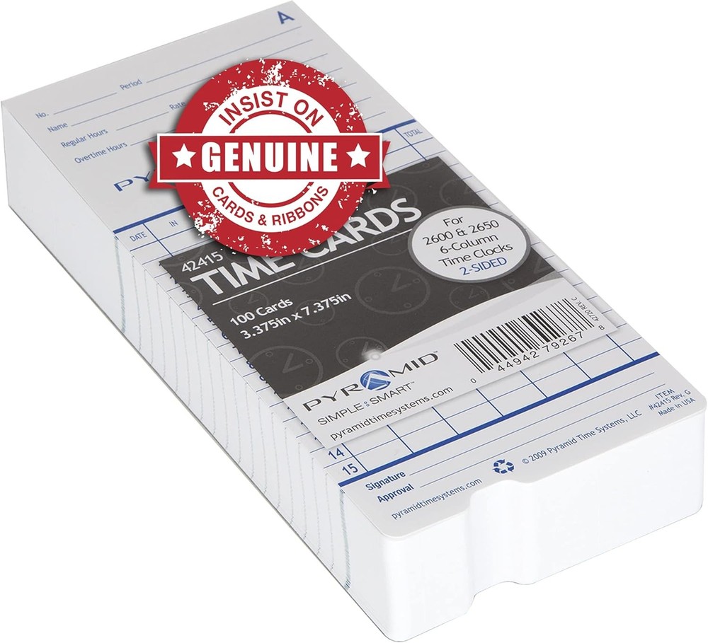Pyramid Time Systems Authentic Time Cards 3.38x7.44 Inch