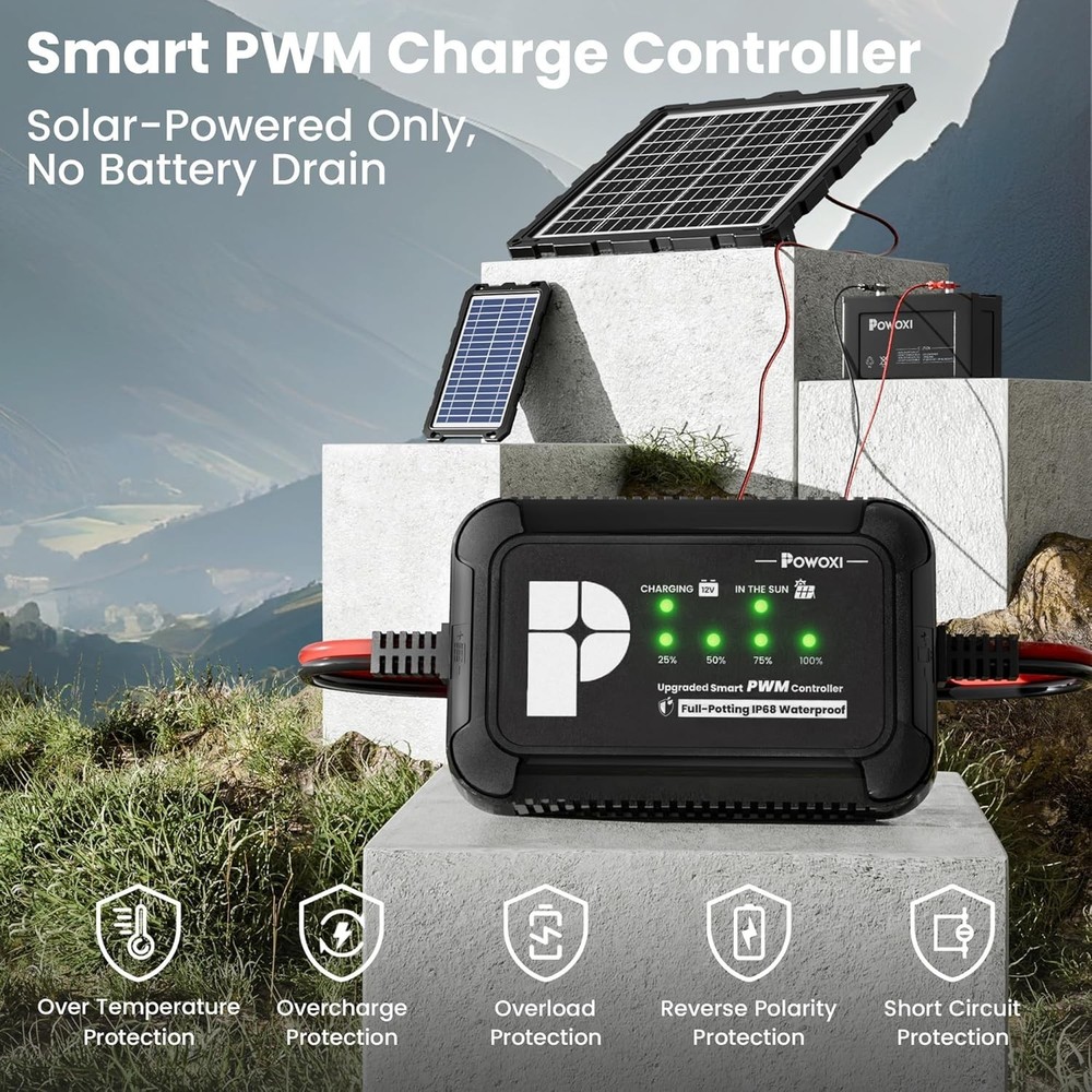 High-Efficiency 10A PWM Charge Controller for 12V Solar Systems - Auto Shutdown