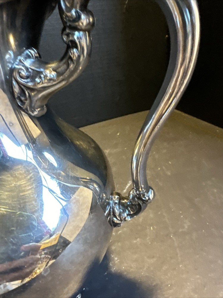 Vintage Silverplate Pitcher Ornate Handle Footed 9” Decorative #R86