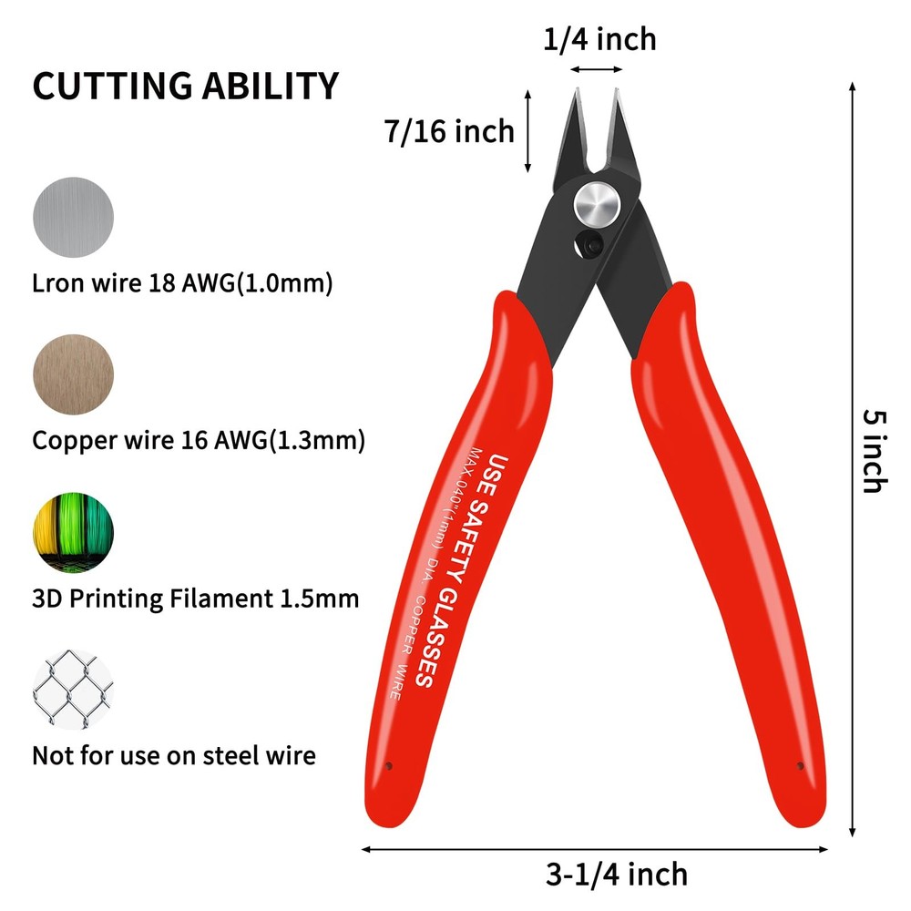 HongWay 5pcs Wire Cutters, Micro Flush Cutters with Spring, Cutting Red
