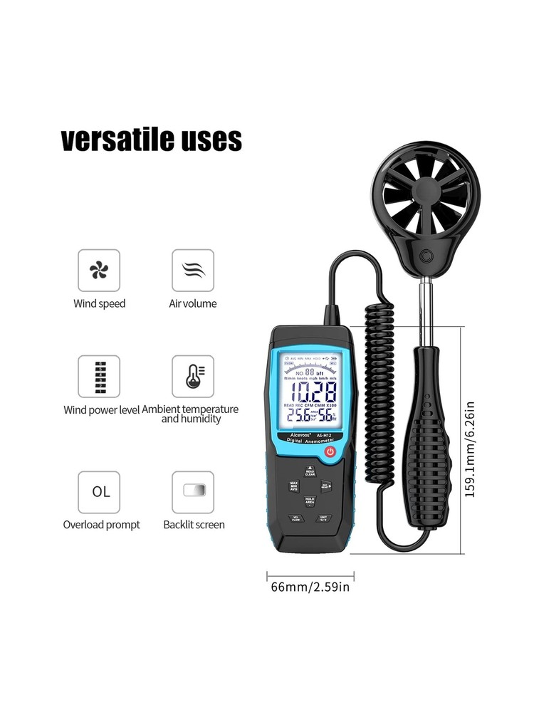 H12 Digital Anemometer Handheld Wind Speed Meter with Extended Wind Sensor, M...