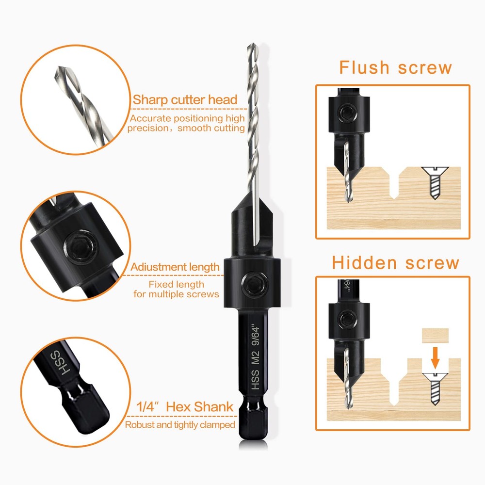 3 Pack Countersink Drill Bit Set #10#12#16, 3 Bits