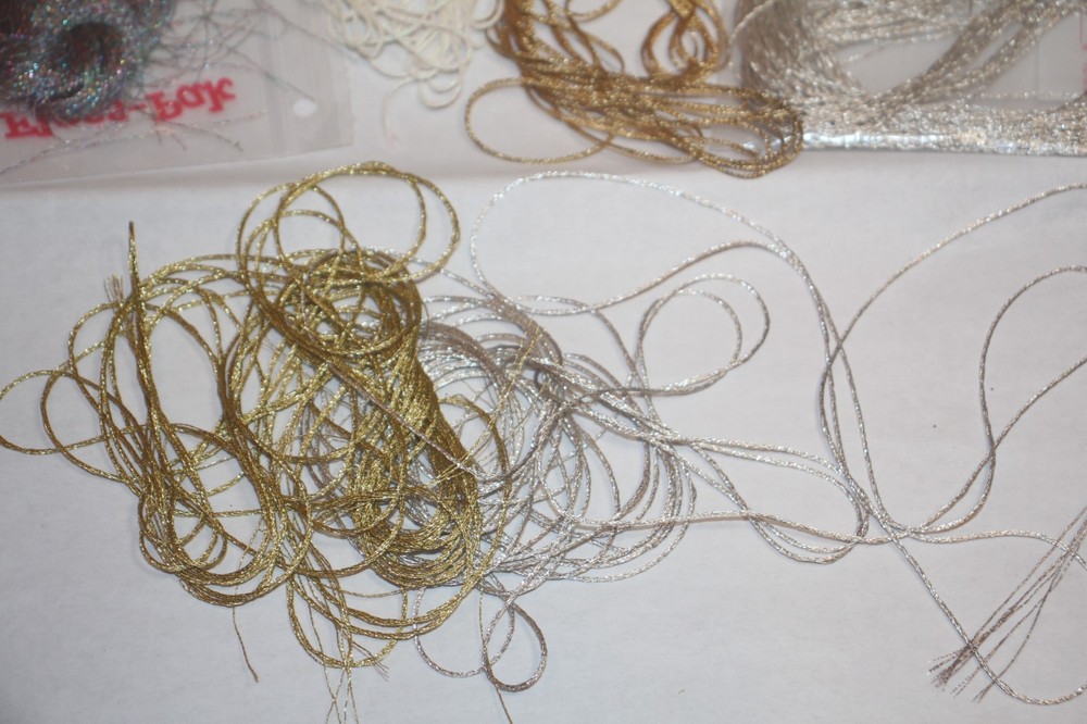 Metallic needlepoint Thread lot silver, gold, white multi large lot DMC, Braid