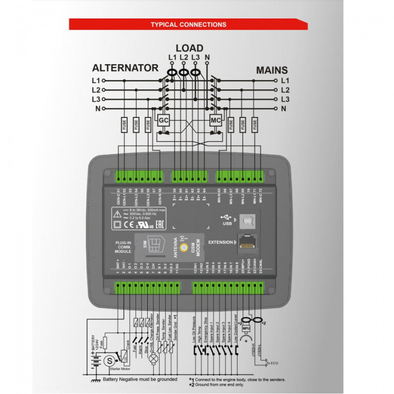 DATAKOM D-300-MK3 Multifunctional Generator Controller with MPU, J1939