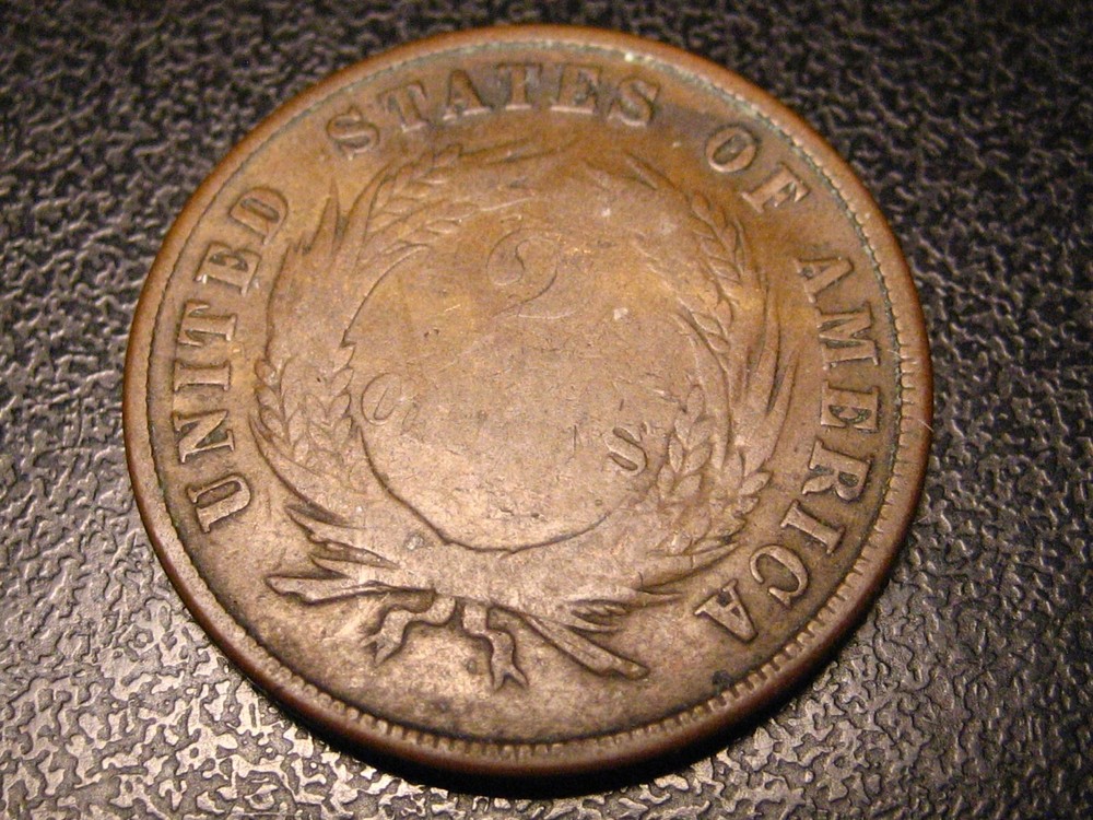 1870 Two Cent Piece NEAR COMPLETE SHIELD LINES HORIZONTAL & VERTICAL