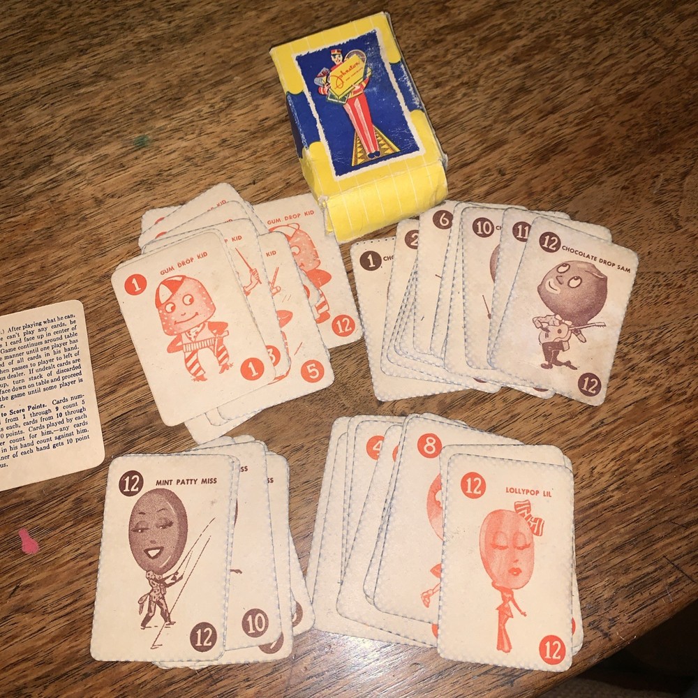 1920’s Johnston’s Candy Rummy Game Complete - Chocolate Drop Sam - Mini Cards