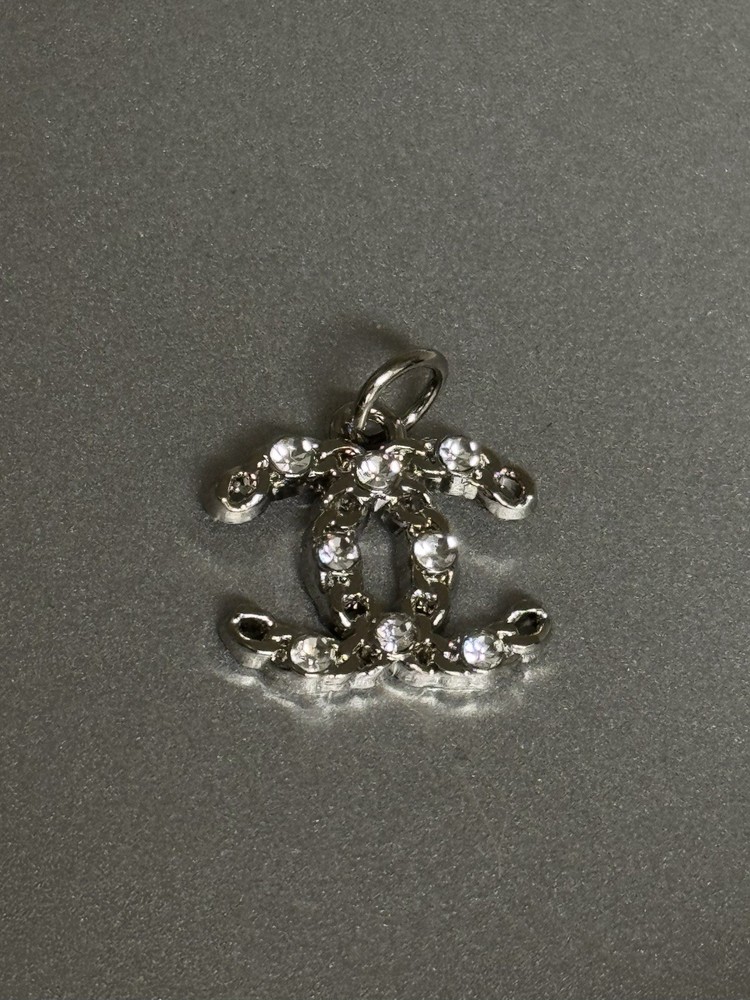 CHANEL Silver Rhinestone Studded Metal Zipper Pull Charm