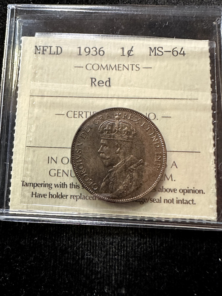 1936   Newfoundland Large ¢1 Cent, ICCS Graded**MS-64**