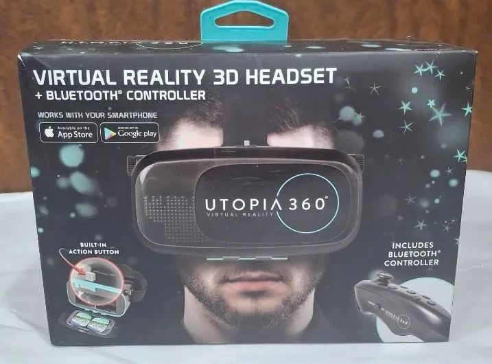 Utopia 360 Virtual Reality 3D Headset + Bluetooth Controller New In Box