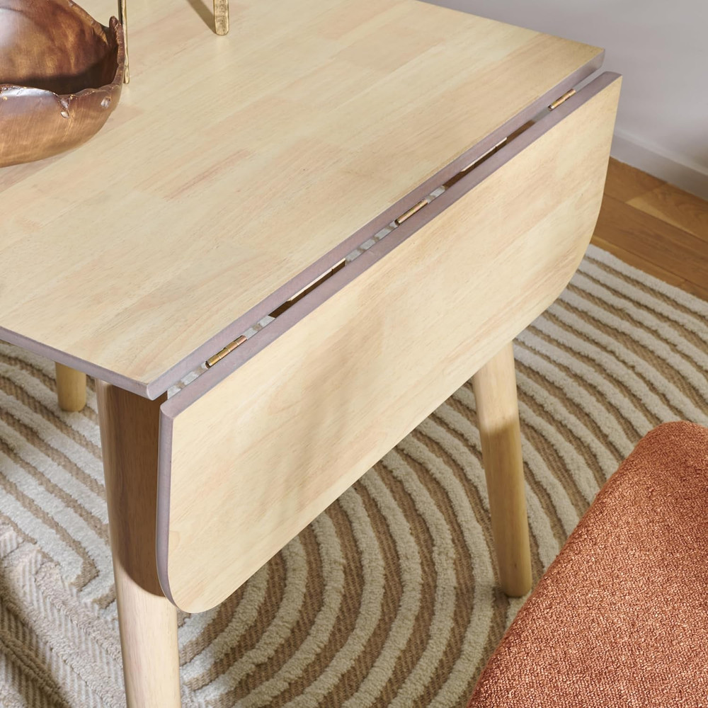 Space-Saving Modern White Washed Drop Leaf Dining Table for 4