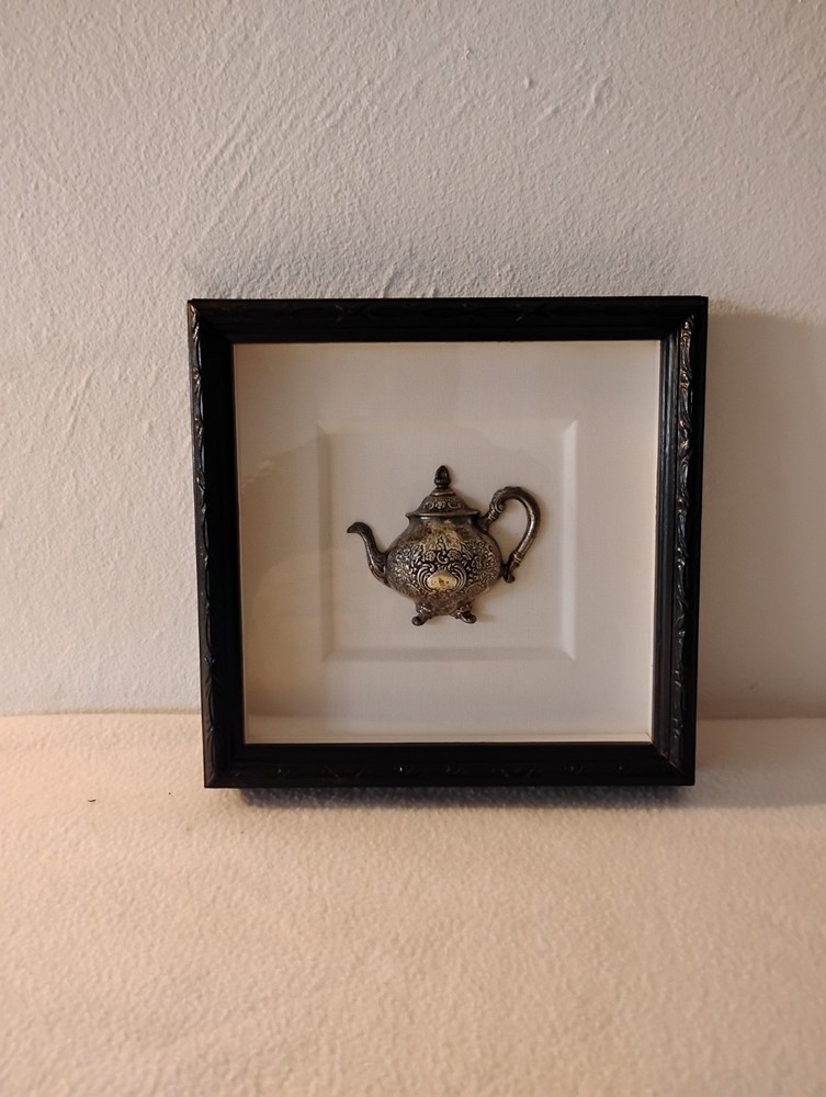 Nicely Framed Silver Plated Tea Pot.Small Wall Art.