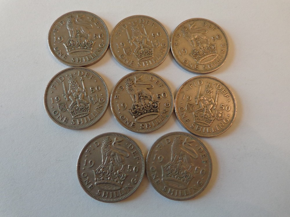 8 X SHILLING COINS 1950.