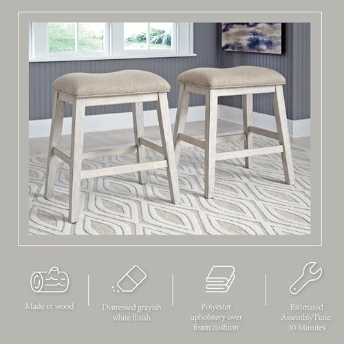 Skempton Modern 24" Counter Height Upholstered Barstool, 2 Count Whitewash