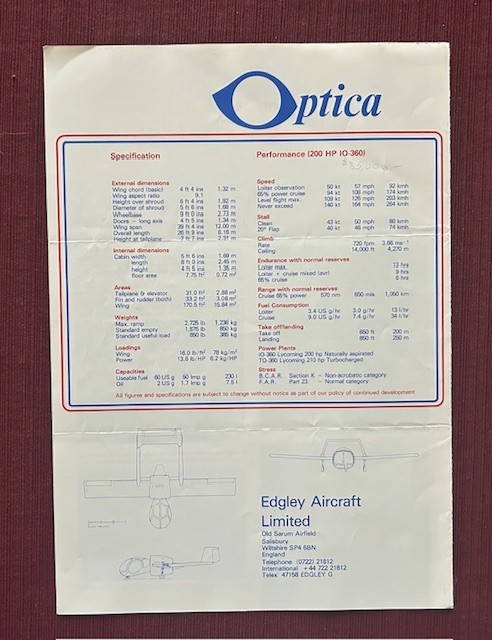 Edgley Aircraft Optica Brochure 1983