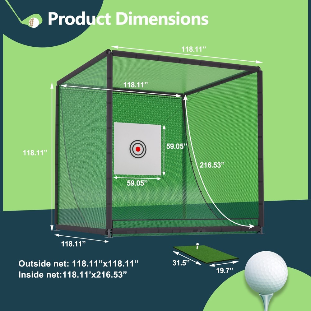 10'x10'x10' Golf Batting Cage Golf Training Simulators Practice Net Cage