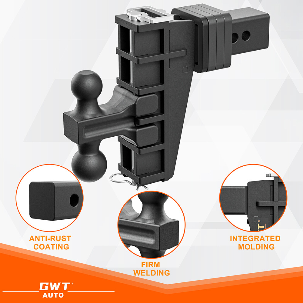 Adjustable Trailer Hitch 2" Receiver 6" Drop Hitch Solid Ball 25000lb Heavy Duty