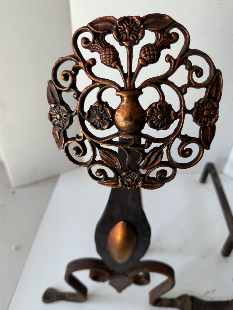 Vintage Ornate Fireplace Andirons