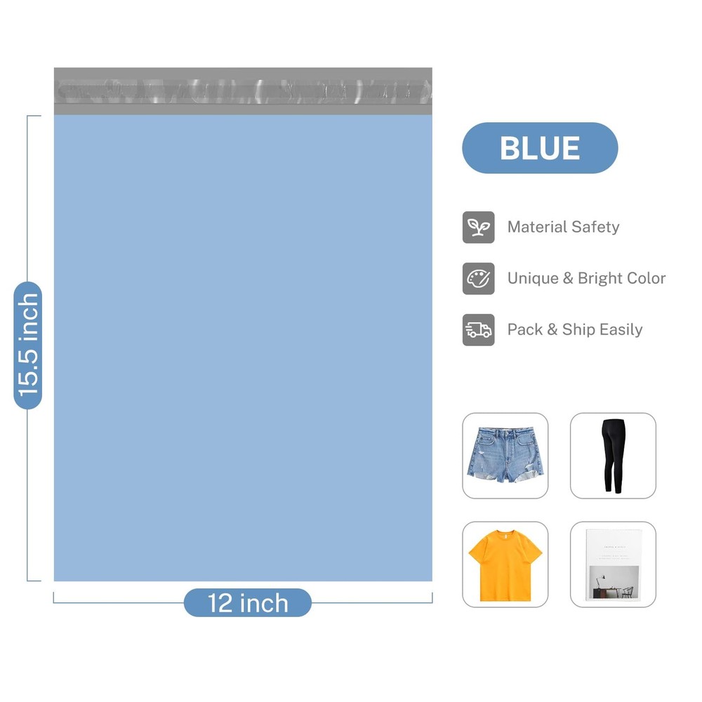 Metronic Poly Mailers 12x15.5 100 Pack, Medium Size 100 pieces, Blue