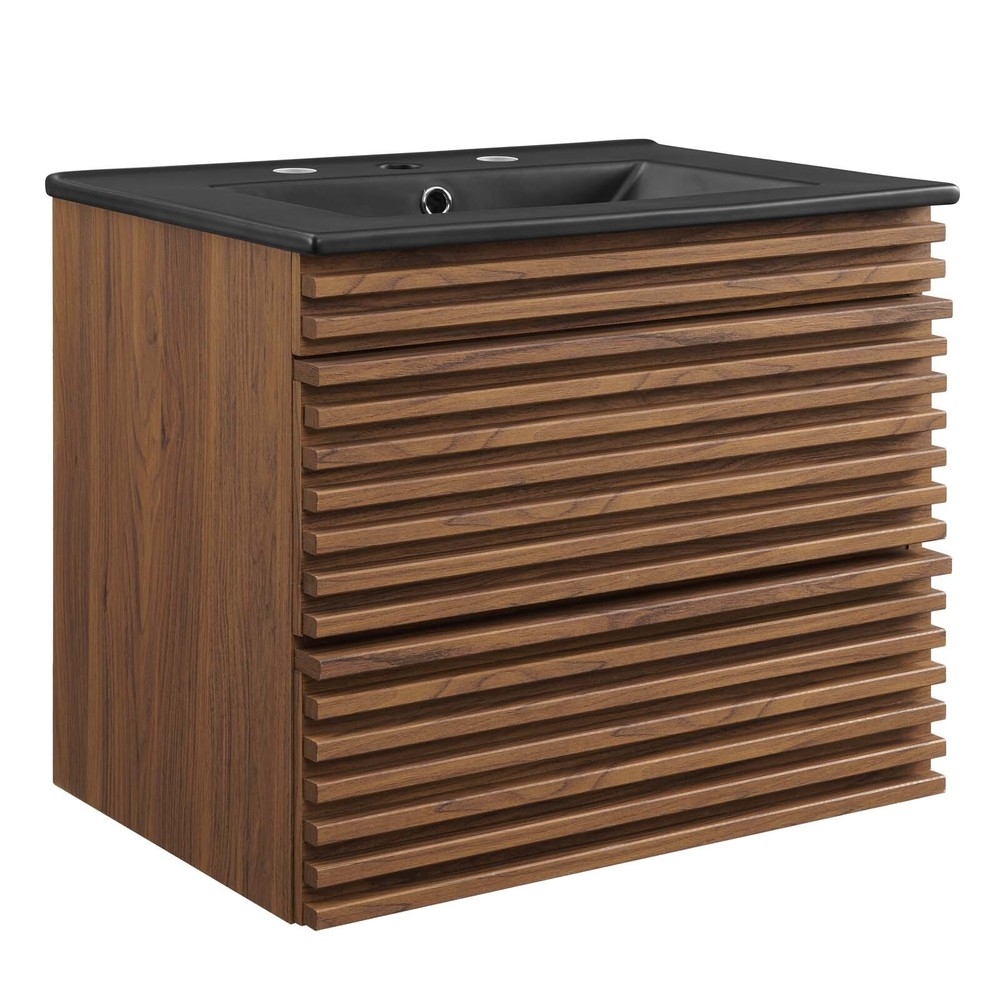 Modway Render 24" Wall-Mount Bathroom Vanity in Walnut Black