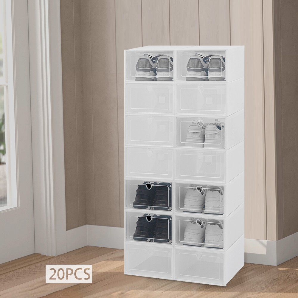 20pcs Shoe Storage Box Organizer, Transparent Plastic Stackable' Shoe Container.