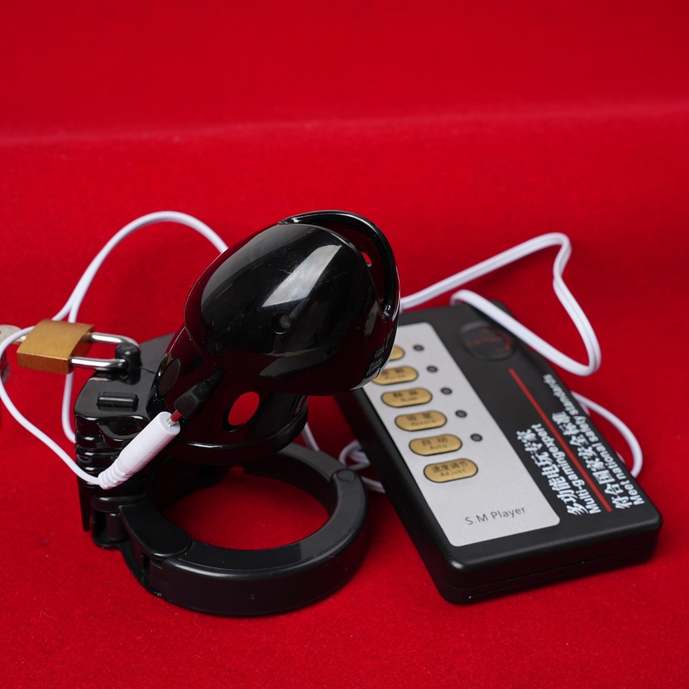 Mens Adjustable Shock Penis Cage E-Stim Chastity Device control box With Straps