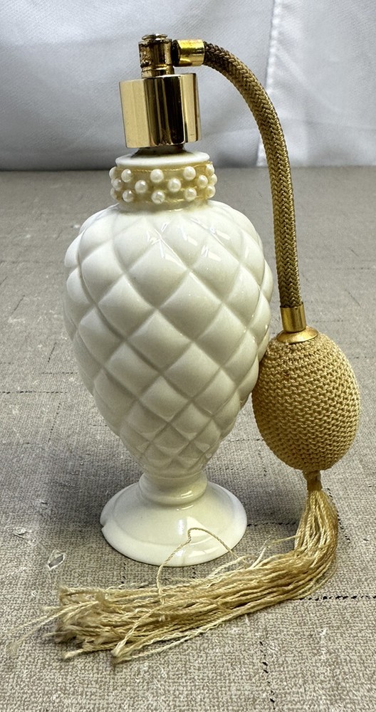 Vintage 6” White Milk Glass Perfume Atomizer Bottle