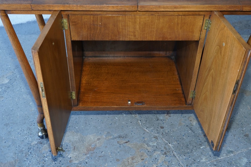 Bert England Brutalist Forward Trend Drop-Leaf Bar Cart / Serving Cabinet