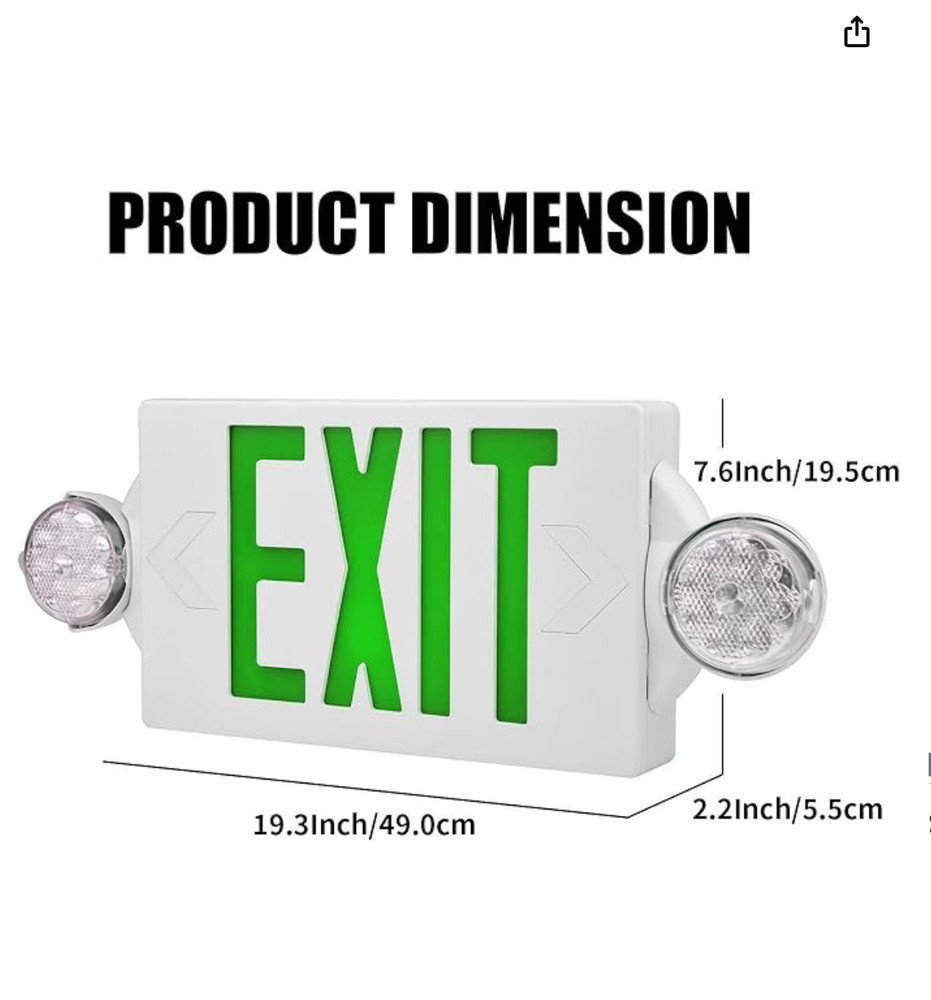 LED Green Exit Sign 2-Pack with Battery Backup, Emergency Combo Light, UL Listed