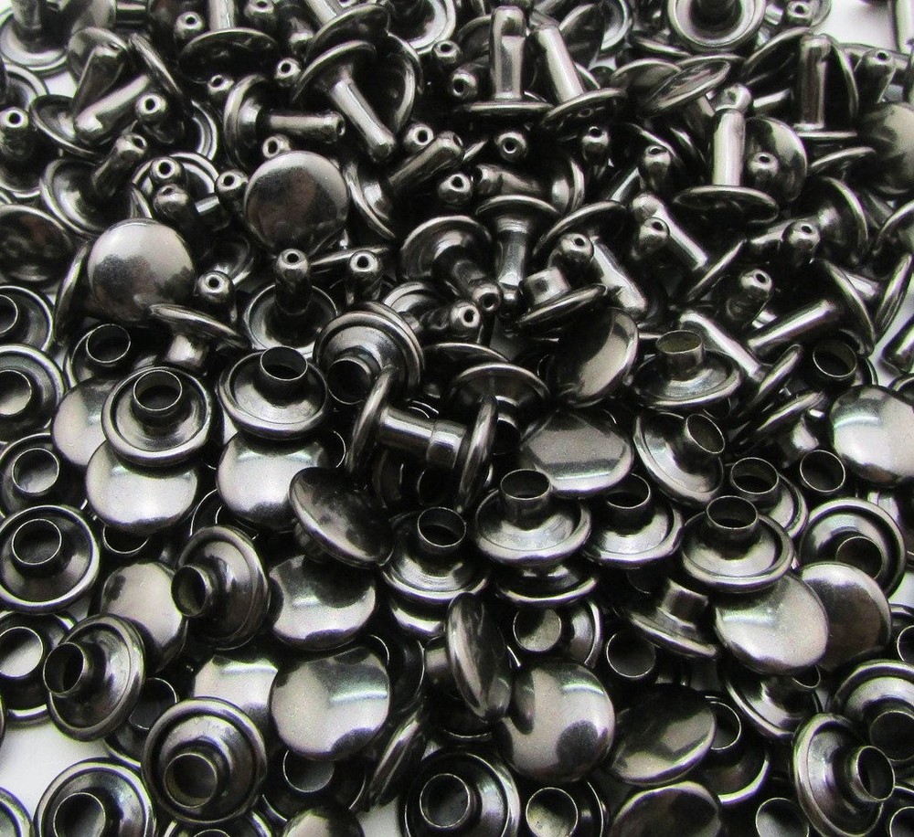 200 Sets Double Cap Rivets Gun Black 6mm Cap 6mm Post Leather Craft Stud