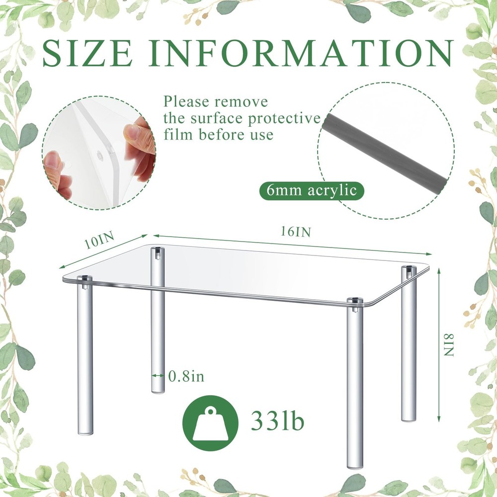 1 Pcs 16 Inch Extra Large Acrylic Risers Display Stands Rectangular 4-leg Acr...