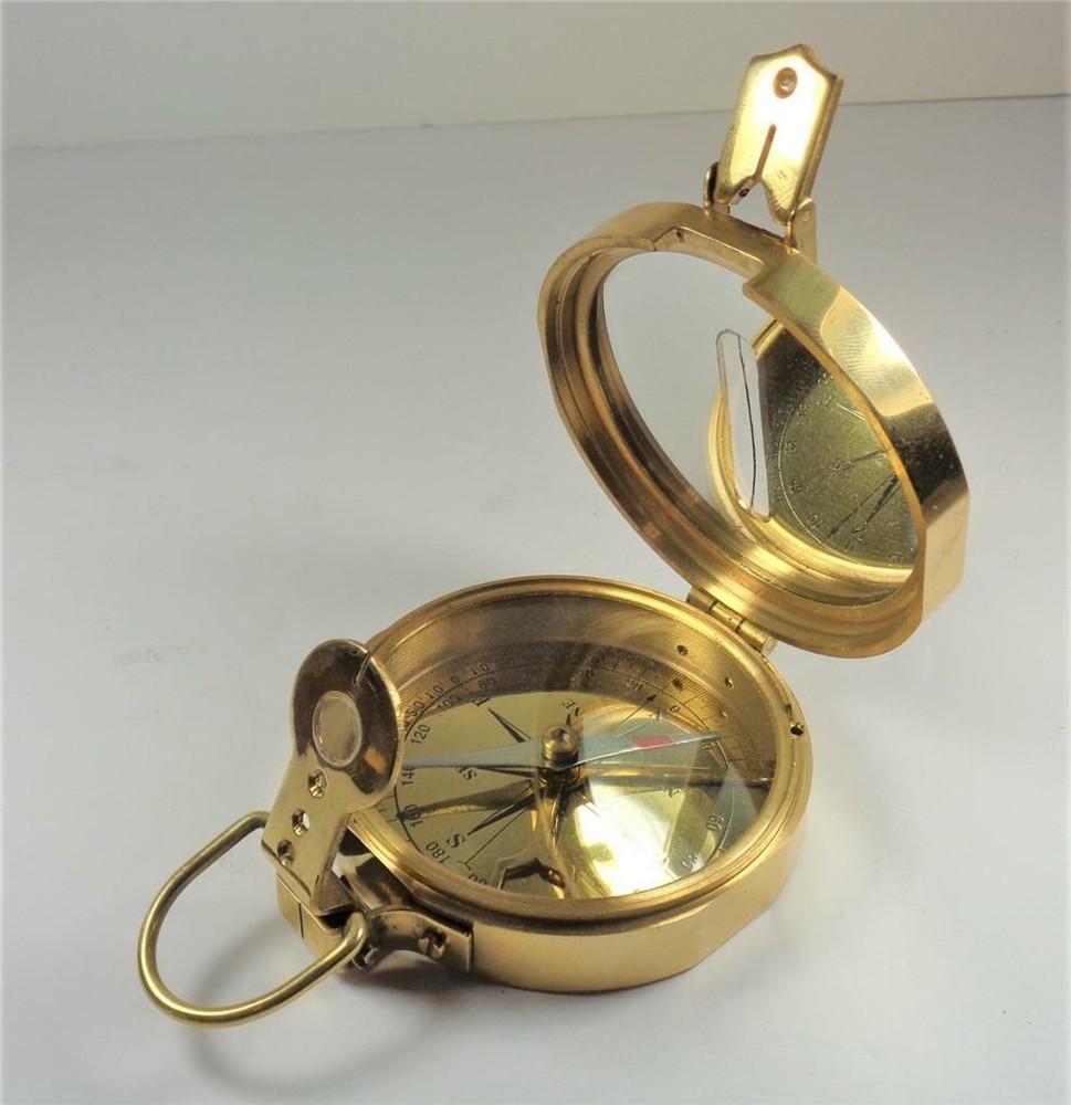 NAUTICAL SOLID BRASS CLINOMETER MARITIME FOLDING COMPASS INSTRUMENT WITH BOX