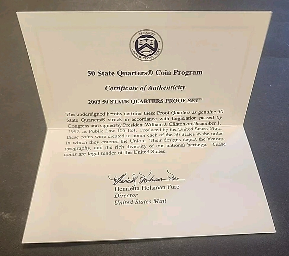 2003-s Clad STATE QUARTERS Proof Set in original BLUE box