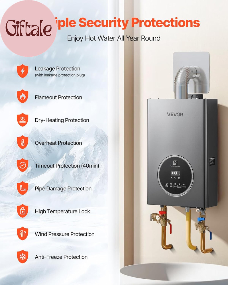 Propane Tankless Water Heater, 4.3Gal Indoor 100000 BTU Instant Hot Water Heater