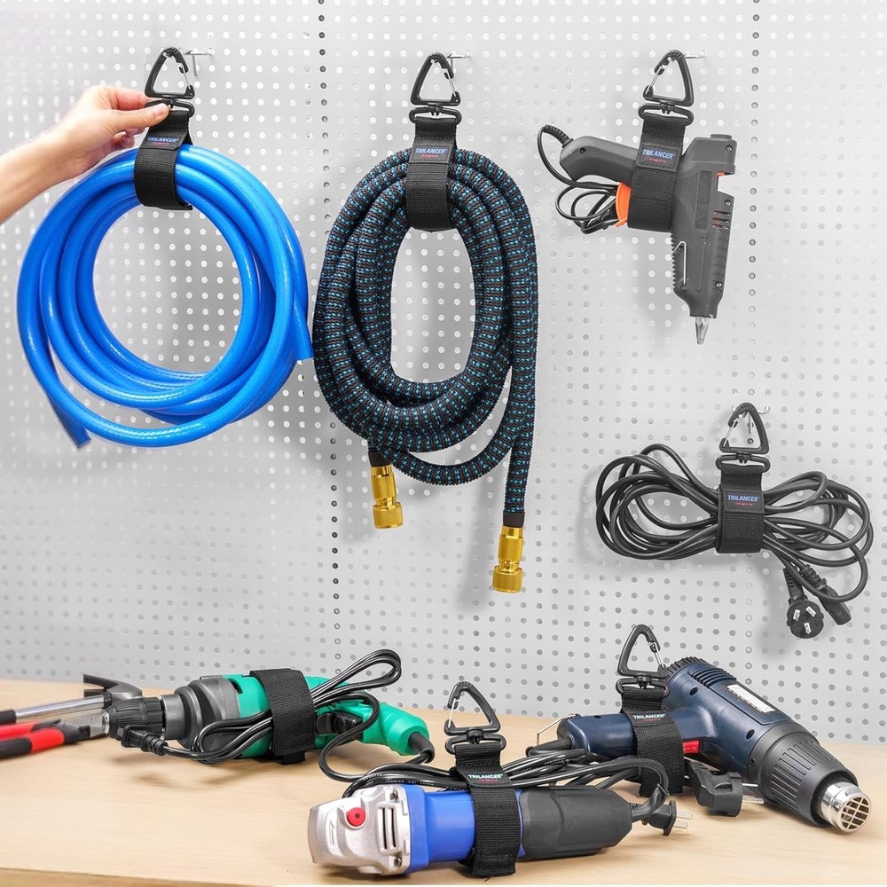 Hook-and-Loop Storage Straps with Triangular Buckle to Hang on Walls for Garage