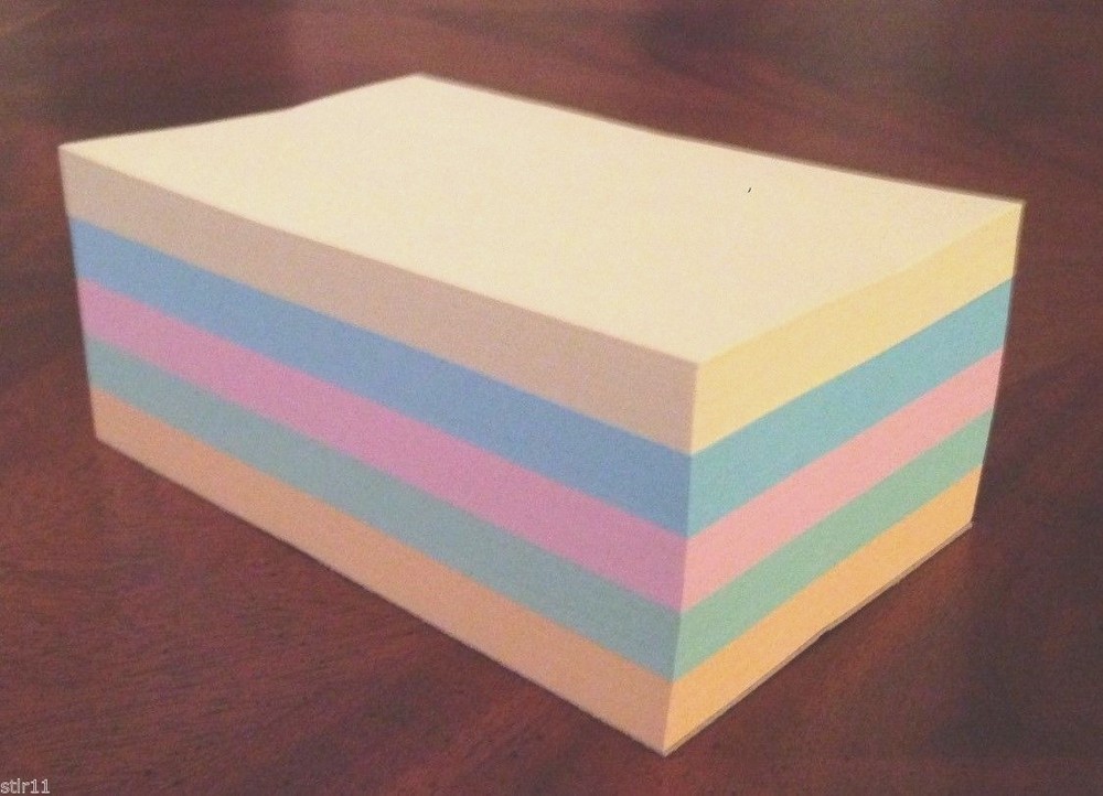 Refill Note Paper  - Loose Rectangular Sheets - 3 x 5 " ( 5 Different Colors )