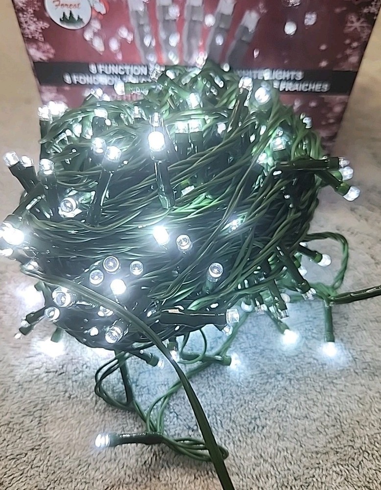 Santa's Forest 8 Function 300CT LED Cool White Lights 78' All Functions Tested
