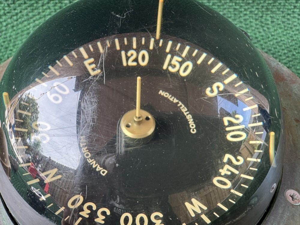 Vintage DANFORTH CONSTELLATION Dash Mount Compass Brass Bezel