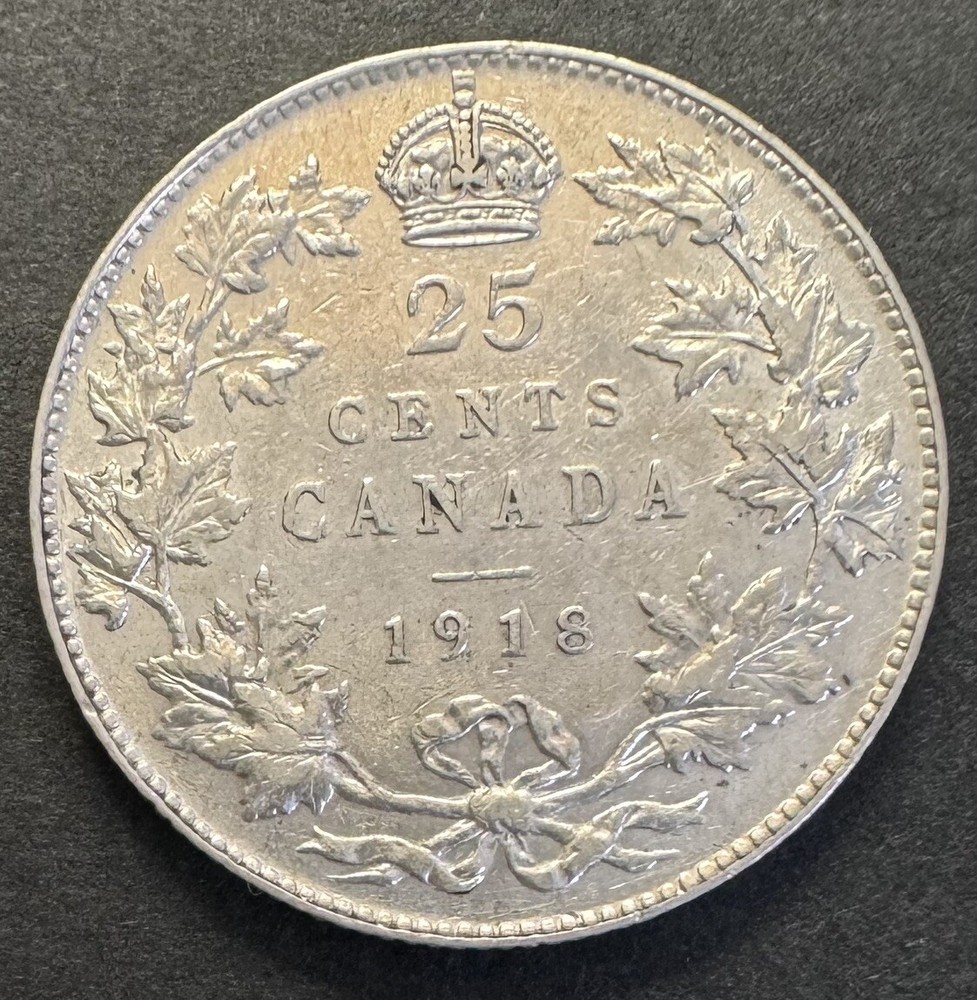 1918 Canada 25 Cent George V Silver Coin