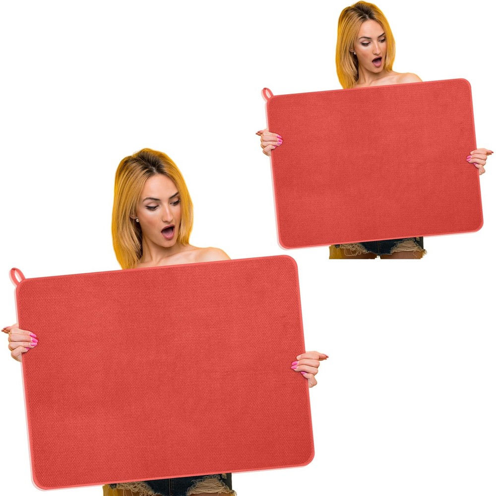 Extra Large Dish Drying Mat 2 Pack 30x24 Inch Red Microfiber Absorbent Pad