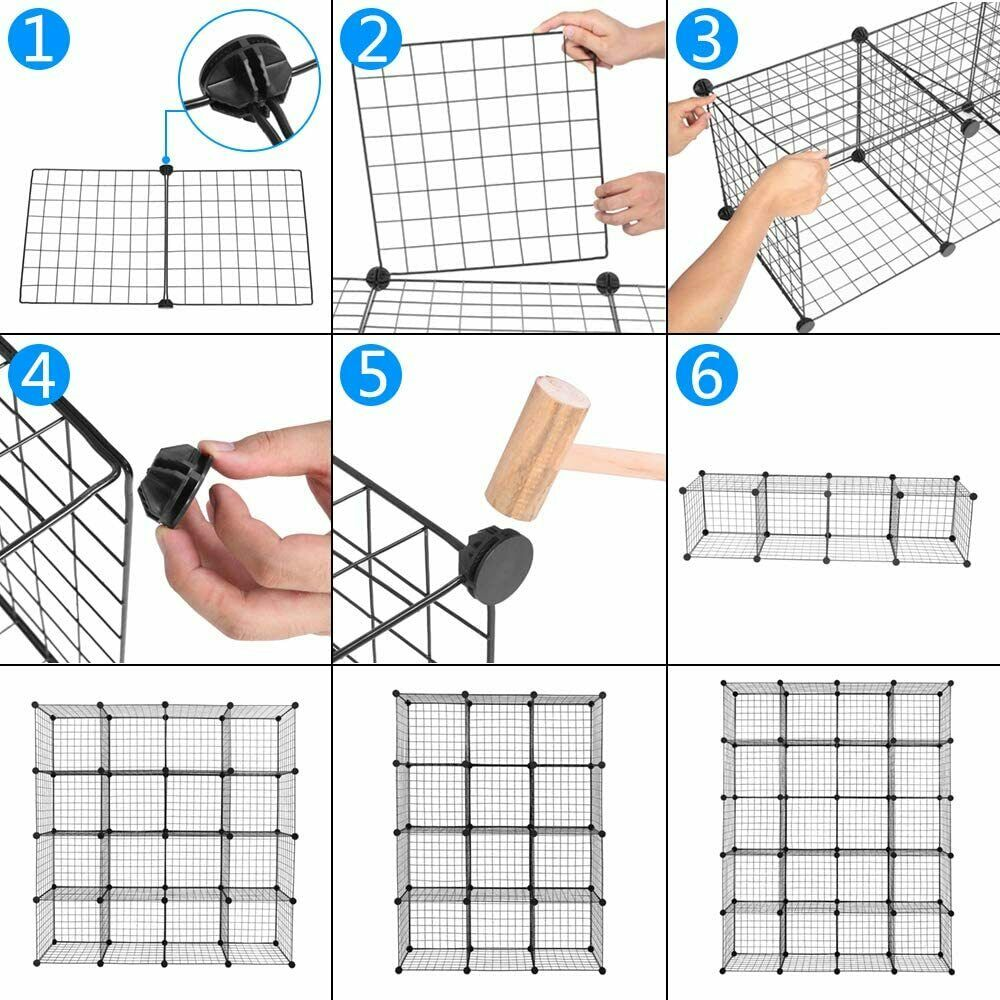 14"x14"Metal Wire Cube Grid Storage Organizer,Modular Shelf Unit Stackable Rack